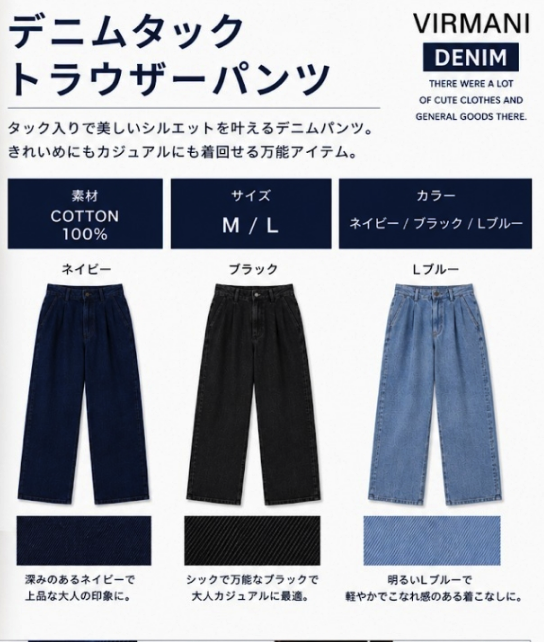 デニムタックトラウザーパンツ　12枚入り