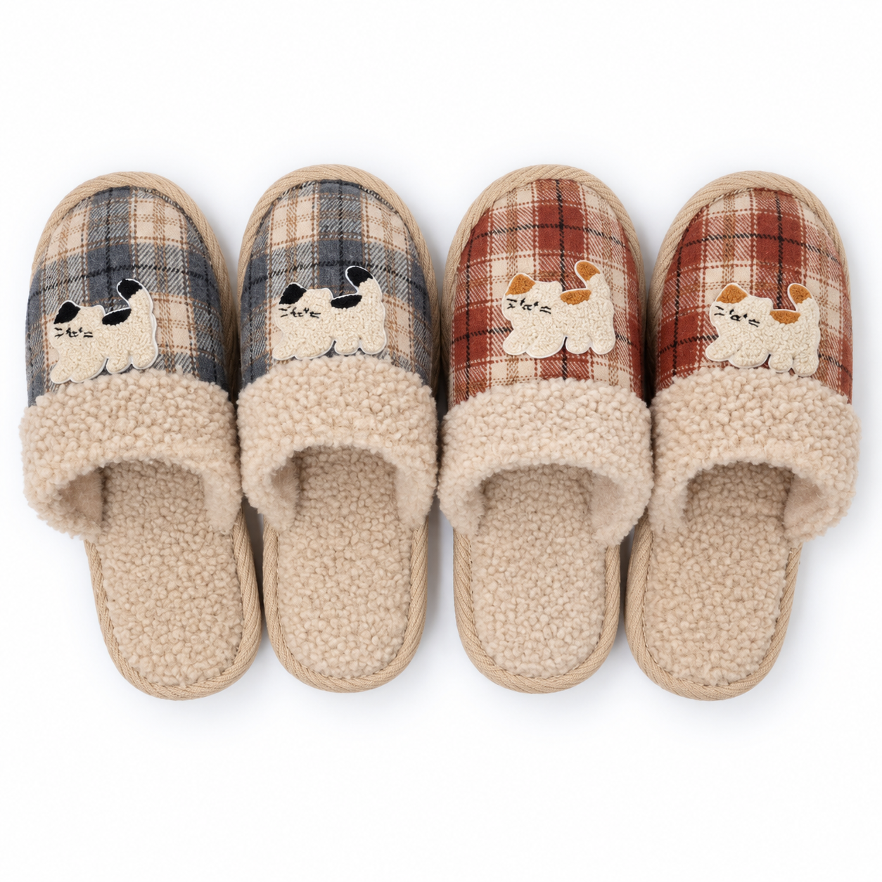 婦人ねこワッペンチェックカフススリッパ 30足入り