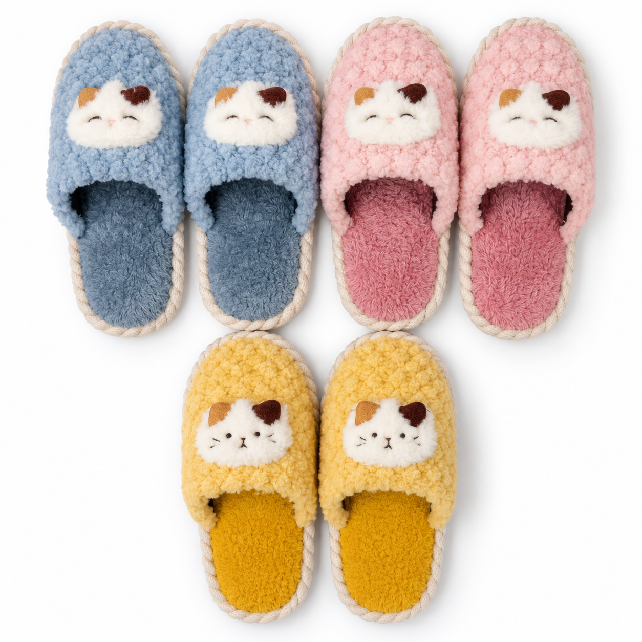 婦人ふわふわねこ付きもこもこスリッパ 30足入り