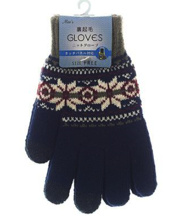 紳士 裏起毛ニットグローブ/ノルディック柄・タッチパネル対応/ネイビー　60双入り