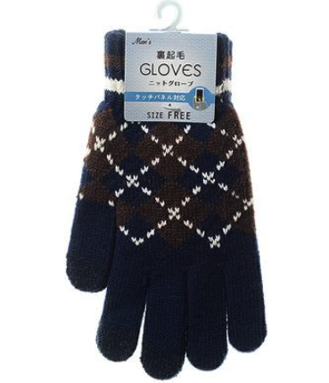紳士 裏起毛ニットグローブ/アーガイル柄・タッチパネル対応/ネイビー　60双入り