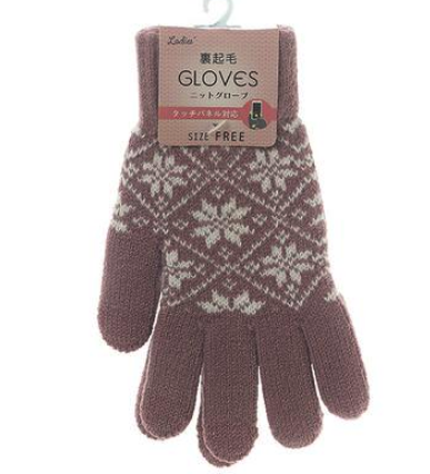婦人 裏起毛ニットグローブ/雪柄・タッチパネル対応/ピンク　60双入り