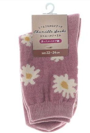 婦人シェニールソックス 花柄/ピンク　60足入り