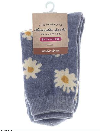 婦人シェニールソックス 花柄/ブルー　60足入り