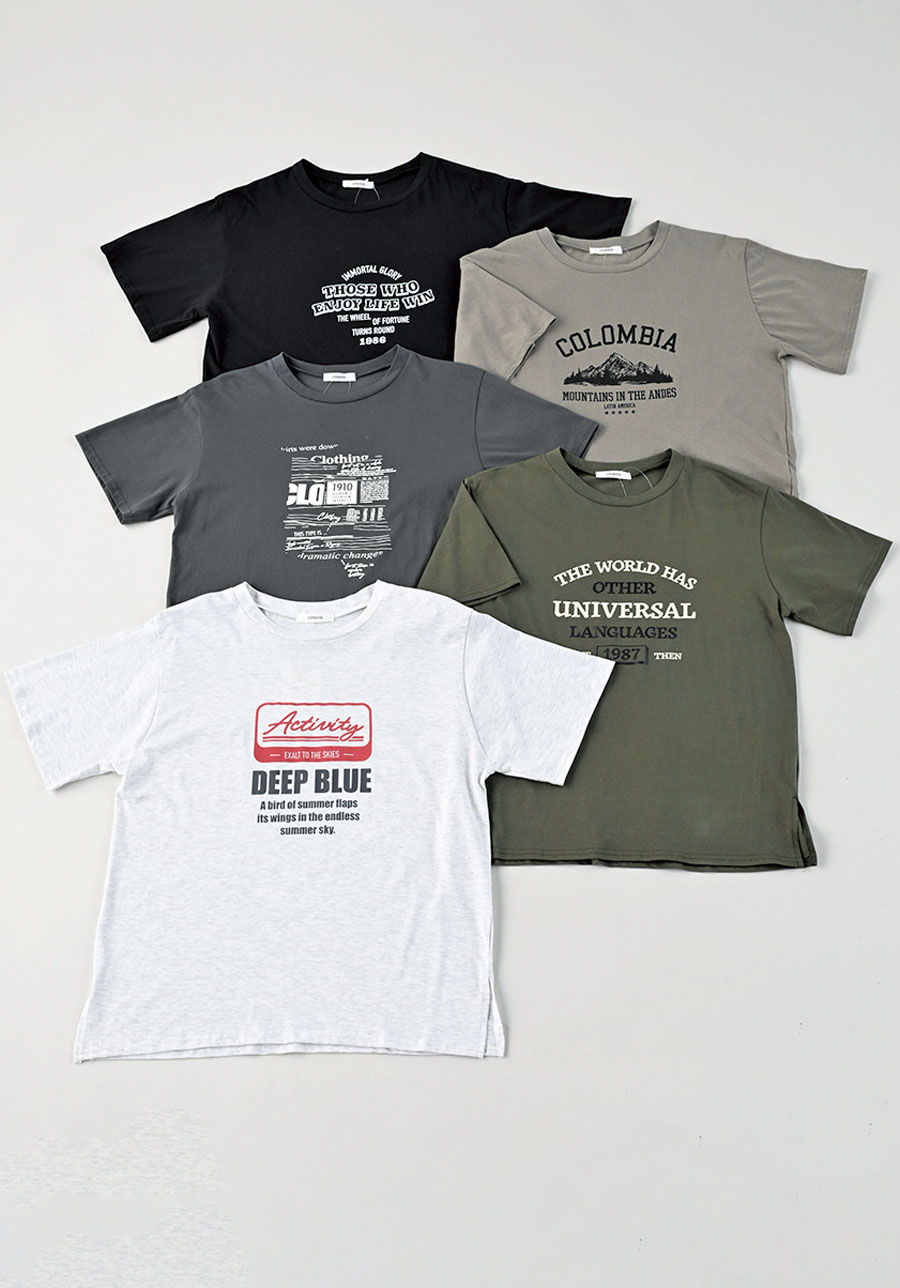 大寸天竺裾ｽﾘｯﾄTｼｬﾂA/ﾌﾟﾘﾝﾄ5柄　30枚入り　1003710281　LL・3L