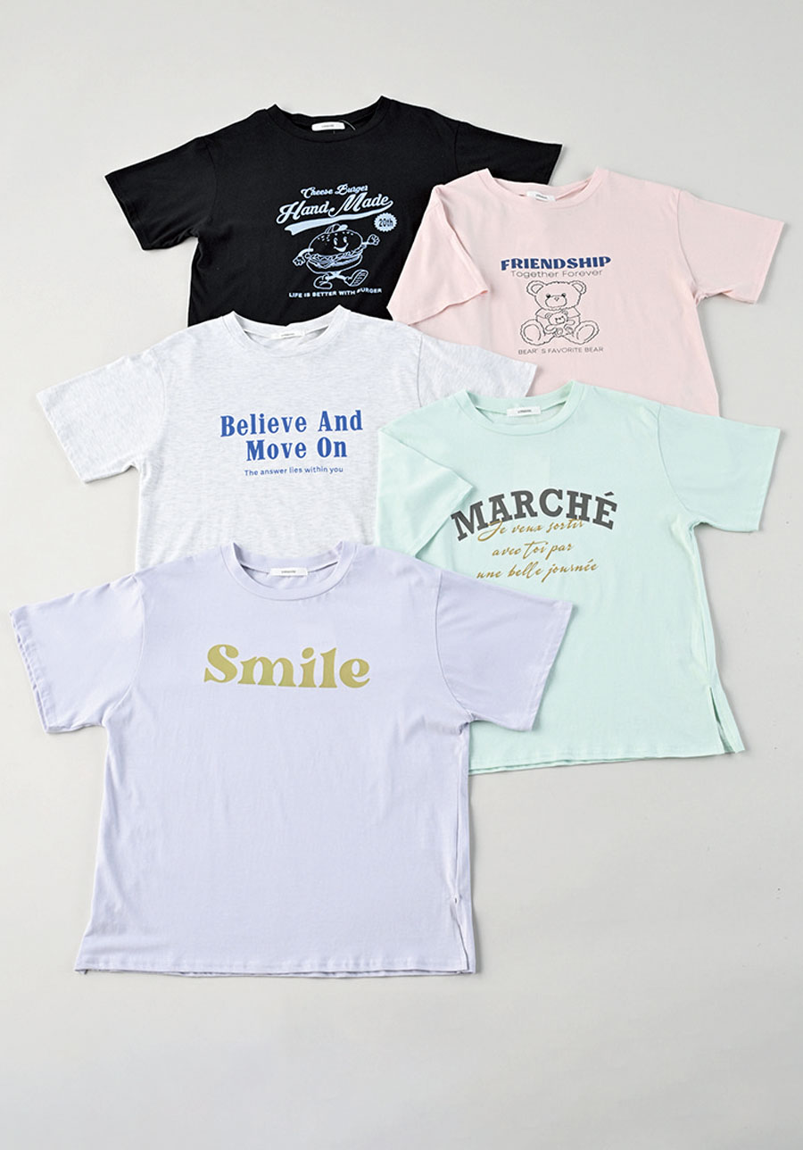 大寸天竺裾ｽﾘｯﾄTｼｬﾂB/ﾌﾟﾘﾝﾄ5柄　30枚入り　1003710291　LL・3L