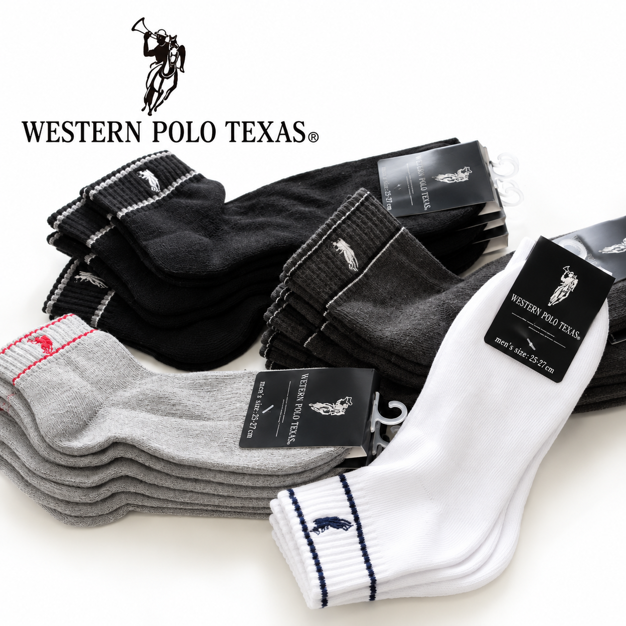 【120足セット】WESTERN POLO 紳士ショートスポーツソックス 25～27cm　定番4カラー・オールシーズン
