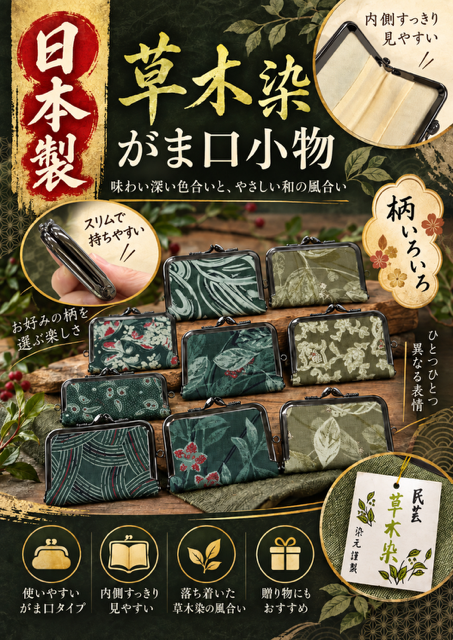 181個のみ★草木染がま口小物入れB品RS-109