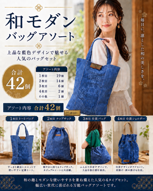 51個のみ　京都お土産屋さんからの仕入れ商品！日本製！厚地デニムバッグ色々アソート