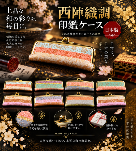 値下げ　京都老舗会社より仕入れ　繊細な織物で素敵です。　西陣織印鑑ｹｰｽRS-86