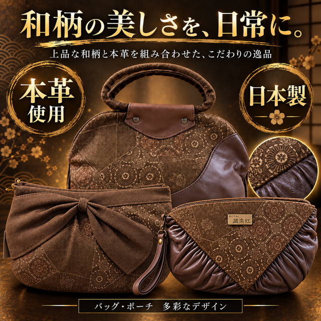 19個のみ★日本製　2タイプ本革使用　蔵楽紅バッグ3種アソートRS70