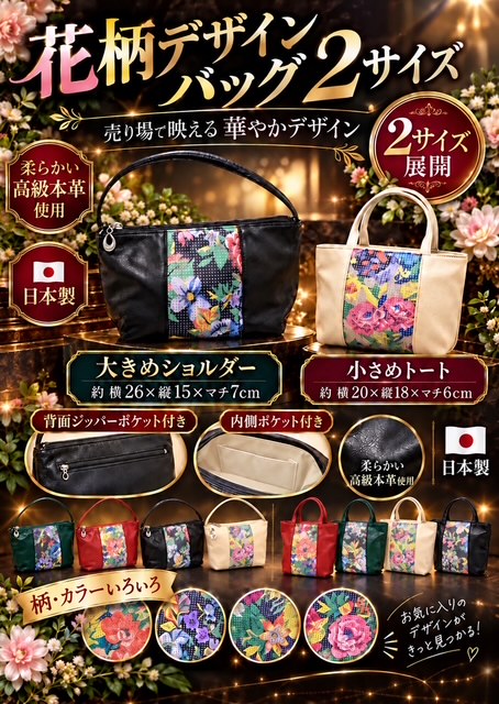 日本製本革花柄デザインバッグ　RS-123