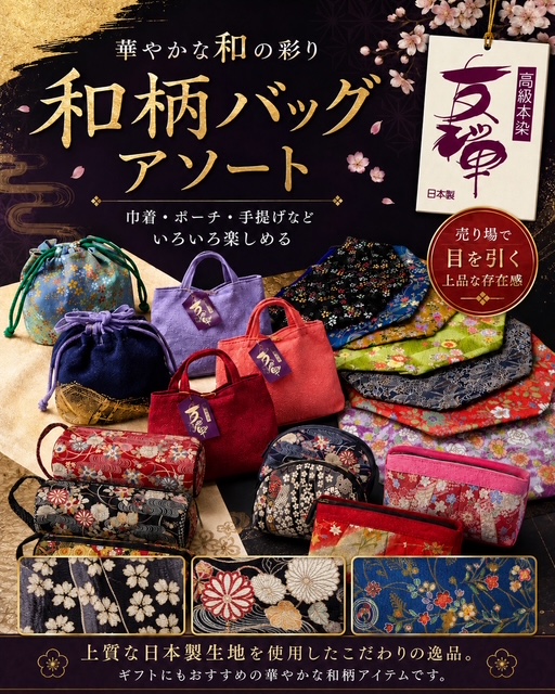 日本の染色技法の中でも特に知名度が高く、国の伝統的工芸品にも指定されている友禅染　和柄バッグ