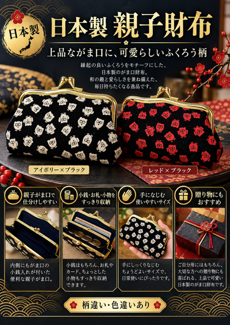 48個のみ★日本製　ふくろう親子財布RS-117