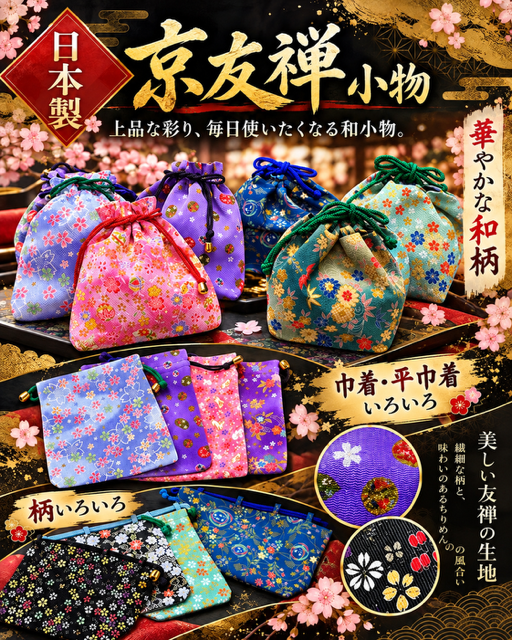 43個のみ★綺麗な柄です。京友禅巾着2種アソートRS131